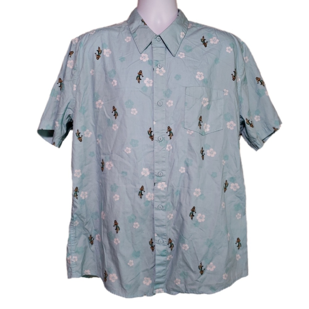 Haggar Hula Girl Button Front Aloha Shirt XL